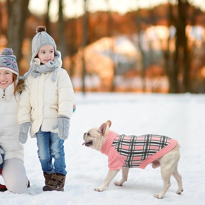 SCENEREAL Turtleneck Dog Sweater for Small Medium Large Dogs Girls Boys, Christmas Plaid Pullover Puppy Sweatershirt, Dogs Cold Weather Outfit Clothes, Ideal Gift for Pet in New Year, Pink Plaid XS