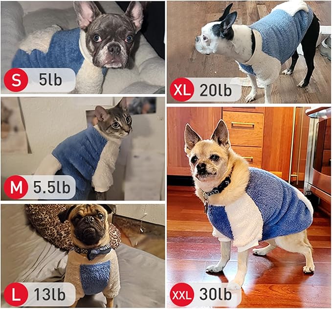 LESYPET Dog Sweater for Small to Medium Dogs, Fleece Lining Puppy Sweatshirt in Winter, Warm Puppy Clothes Pullover Jumper, Blue X-Large