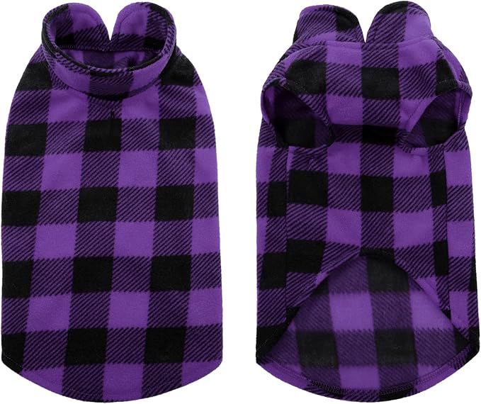 KAMA BRIDAL Spring Autumn Winter Coat Pullover Fleece Vest for Cats Small and Medium Dogs Thin Sweater Purple & Black Plaid (Purple, XXS)