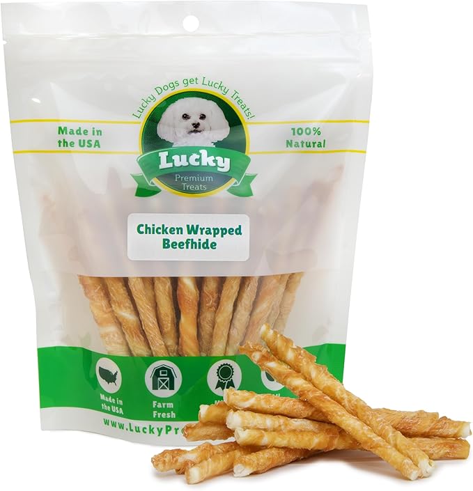 Chicken Wrapped Rawhide Dog Treats – 200ct. Rawhide Chew Sticks – Long Lasting Chews for Small Dogs Made in The USA with Natural Chicken and Beef Hide