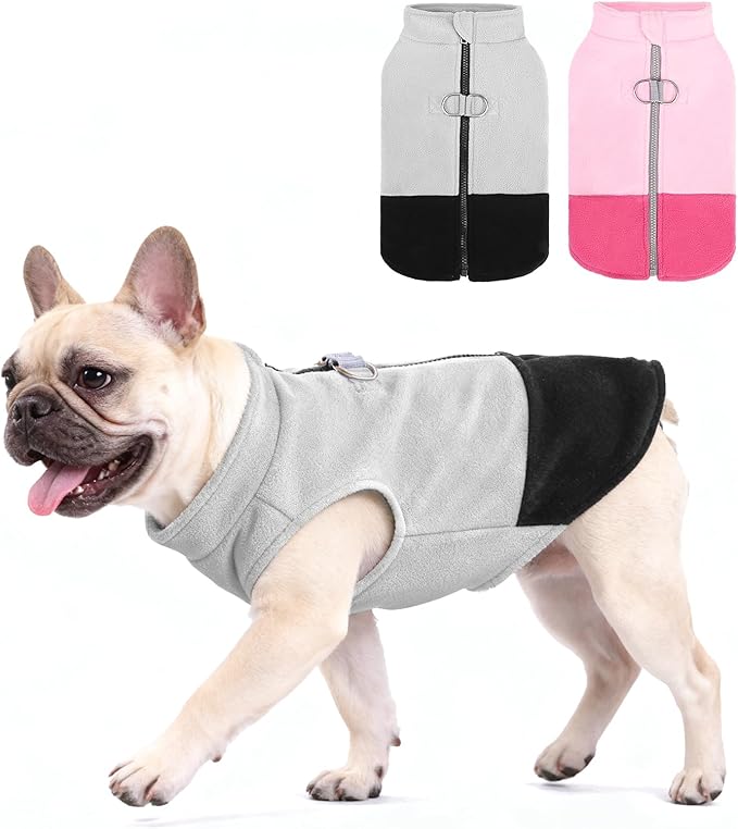 KOOLTAIL Dog Fleece Vest Sweater, Zip Up Step-in Pullover Warm Puppy Jacket with Dual Leash D-Ring for Small Medium Dogs, Cozy Soft Pet Winter Cold Weather Coats Fall Clothes Hoodie Boy Girl, Black L