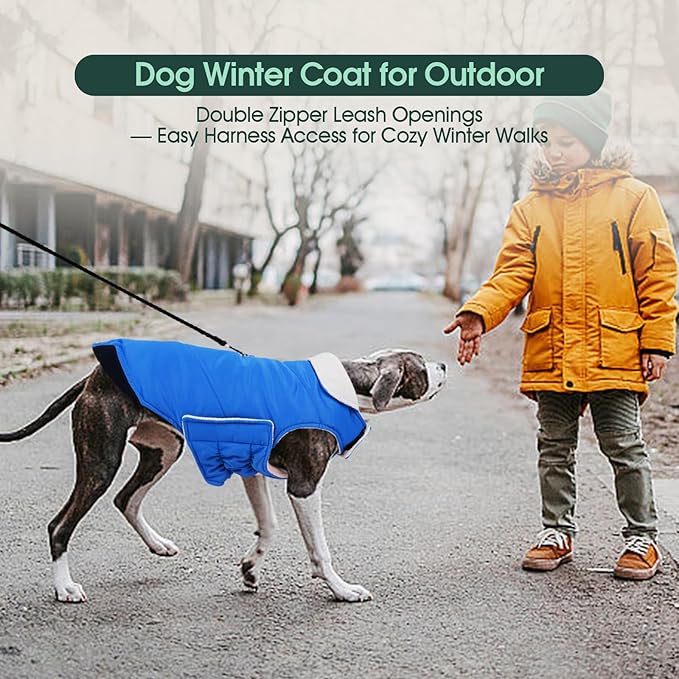 Kuoser Dog Coat Small, Cold Weather Reflective Waterproof Dogs Jacket with Warm Fleece Lining, Turtleneck Dog Winter Coat with Zipper, Doggy Snow Jacket Pet Coats for Small Medium Large Dogs, Blue S