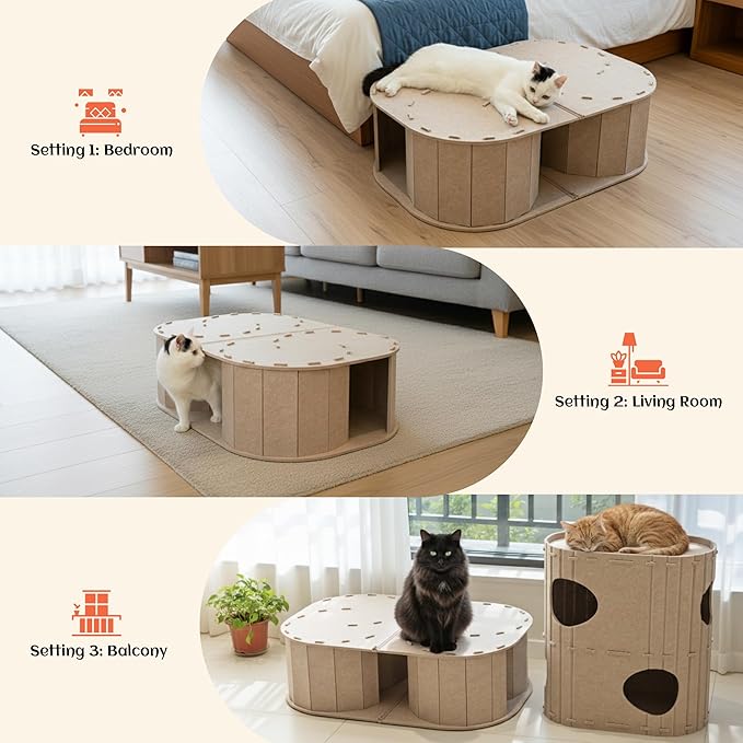 PETKARAY Large Felt Cat Tunnel, Double S-Shaped Hideaway for Indoor Cats, Interactive Cat Bed Cave and Hideout, 34x22.8x10.2 inches Beige