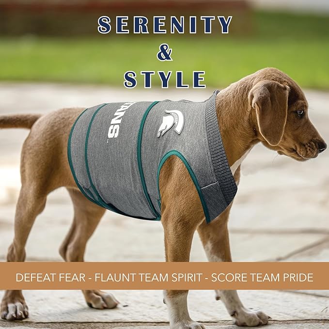 NCAA Michigan State Spartans Dog Anxiety Shirt Calming Soothing Vest for Dogs Cats with Anxiety Fears Fireworks, Loud Noises, Dark, Lonely Keeps Dogs Calm Feeling Safe, Relaxing Jacket Large