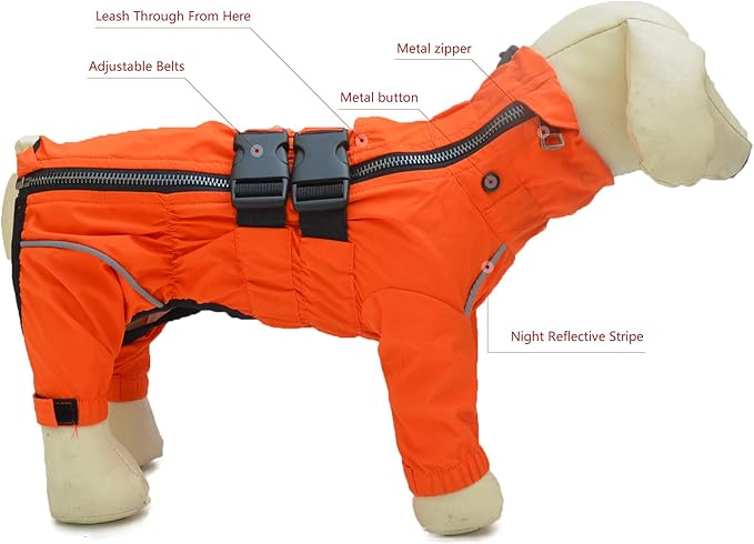 Dogs Waterproof Jacket, Lightweight Waterproof Jacket Reflective Safety Dog Raincoat Windproof Snow-Proof Dog Vest for Pugs English French Bulldog American Pit Bull Orange B-M