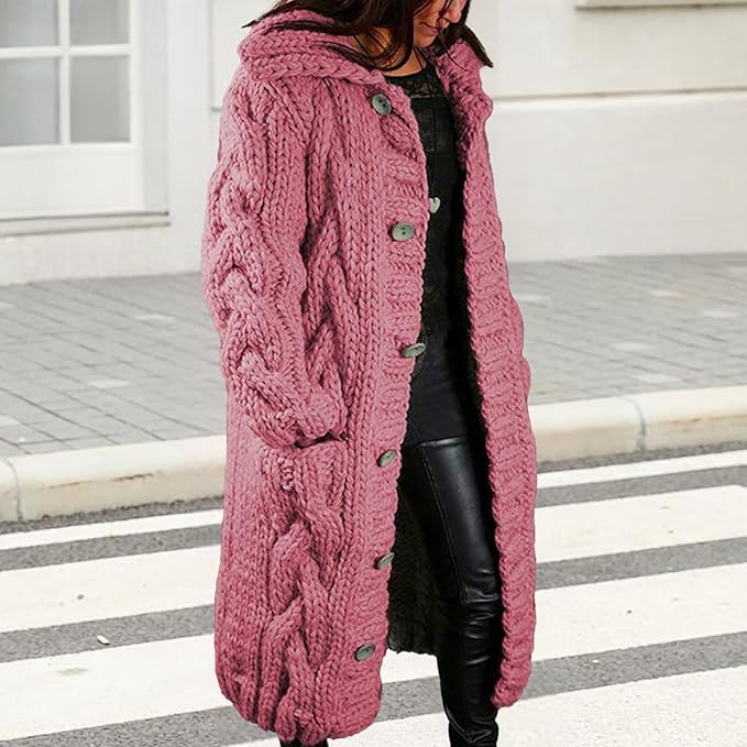 LOAIHA Women Chunky Cable Knit Long Sleeve Cardigan Fall Winter Trendy Oversized Button Down Sweaters Outerwear with Pocket
