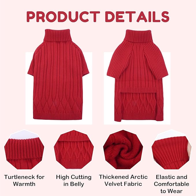 Large Dog Sweater - Turtleneck Thick Warm Doggie Christmas Sweater for Girl Boy Dogs (Red L)