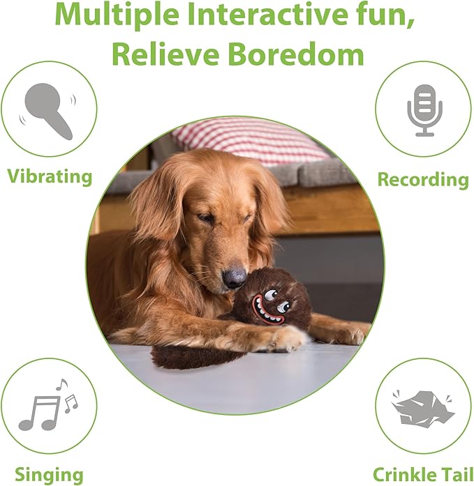 PETGEEK Interactive Dog Ball, Vibrating Dog Ball for with Music and Recording, Enrichment Toys for Dogs to Keep Them Busy, USB-C Rechargeable Squeaky Toys Small/Medium/Large Dogs(Brown)