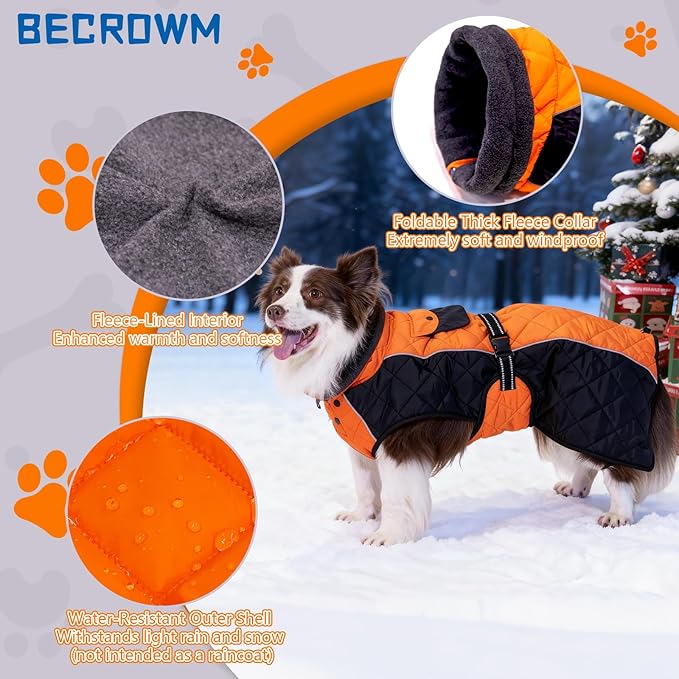 Dog Coat Dogs Winter Coat- Fleece Lined,Water-Resistant,Convertible Collar,Back Reflective Strip&Easy to Wear for Outdoor Walking Dog-Jacket(Orange, XX-Large)