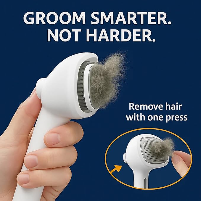 Dog Shower Brush, Freshfur Shower Brush + Bathing Solution, 3 in 1 Self Cleaning Steamy Pet Brushes, Dog Grooming Tool for Long & Short Hair, Removes Loose Hair Reduces Shedding (White)