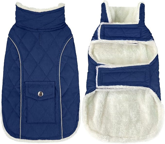 Malier Dog Winter Coat, Windproof Dog Cold Weather Coats with Real Pocket, Winter Extra Warm Pet Coat Fleece Jacket Reflective Clothes for Small Medium Large Dogs and Puppy (Blue, Large)