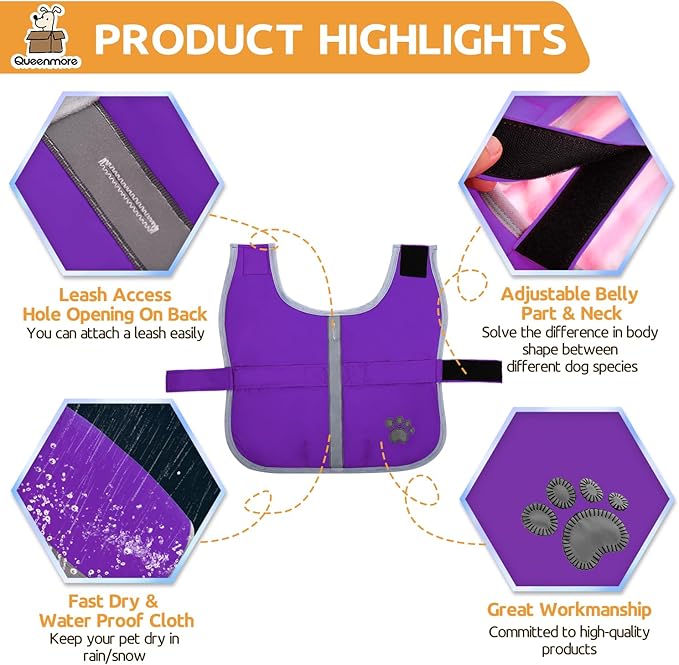 Queenmore Dog Winter Coat, Cold Weather Fleece Jacket for Dogs, Waterproof Reflective Reversible, for Small, Medium and Large Dogs (Purple, XL)