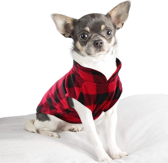 KAMA BRIDAL Spring Autumn Winter Coat Pullover Fleece Vest for Cats Small and Medium Dogs Thin Sweater Red & Black Plaid (Red, XXXS)