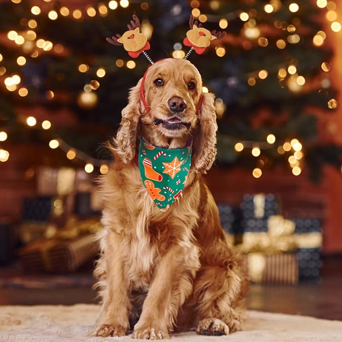 SCENEREAL Christmas Dog Bandanas 2 Pack, Puppy Snowman Xmas Triangle Bibs Handkerchief, Reversible Holiday Dog Bandana for Boy and Girl, Premium Pet Scarf for Small Medium Large Dogs L