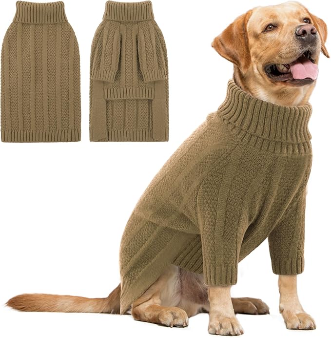 Queenmore XL Dog Sweater,Christmas Dog Sweaters for Extra Large Dogs Girl Boy,Warm Soft Fall Doggy Pullover Clothes,Turtleneck Knitted Pet Winter Apparel for Golden Retriever,Labrador(Camel,XL)