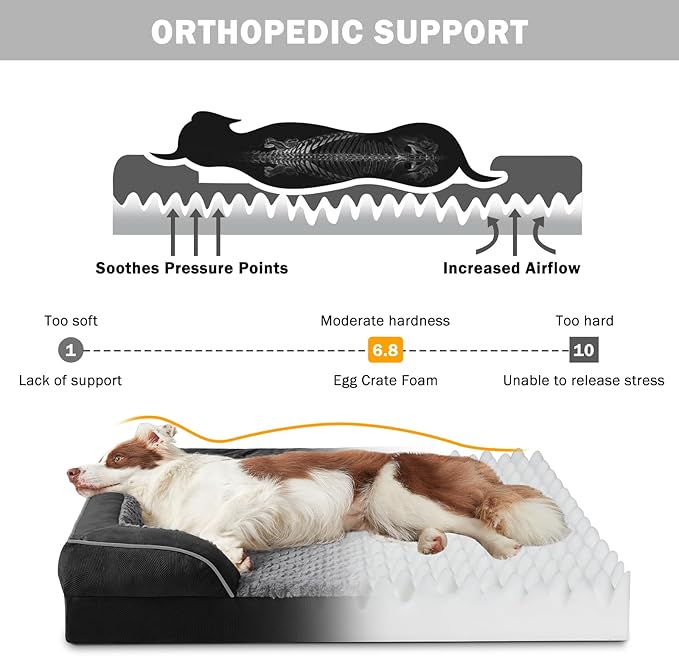 INVENHO Orthopedic Dog Beds Large Sized, XL Egg-Crate Foam Dog Couch with Washable Removable Cover, Waterproof Lining and Nonskid Bottom
