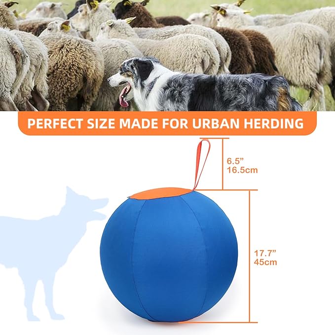 Dog Herding Ball for Dogs & Puppies, Toy Balls for Cattle, Australian Shepherd, Non-Chewing Activities, Medium Dog Toy | Oxford Fabric Cover, Pump, with Patch Repair Kit (18inch)