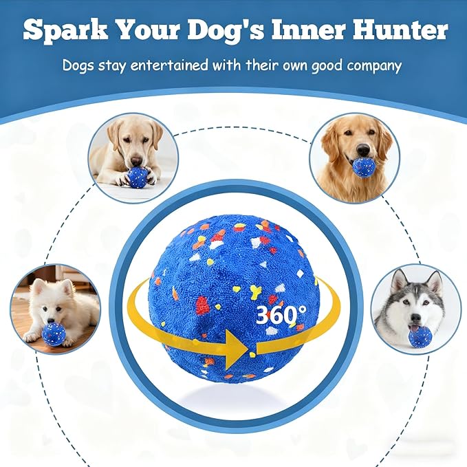 Smart Interactive Dog Toy, Automatic Moving Bouncing and Stimulation Interactive Dog Ball, Pet-Safe E-TPU Material, IP54 Waterproof Rating, Anti Boredom Dog Toys to Keep Them Busy, Blue