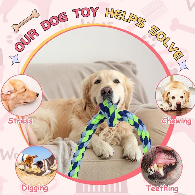 Dog Rope Toys for Extra Large Dogs, 2 Pack 6 Feet 5 Knot Tug of War Dog Toy for Large Aggressive Chewers Heavy Duty Cotton Teeth Cleaning Indestructible Puppy Chew Toys