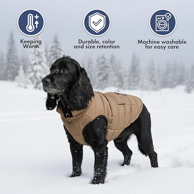 Spark Paws Dog Winter Jacket, Water-Resistant Coat, Warm Reflective Windproof Fleece-Interior, for Medium and Large Dogs - Tan - 2XL