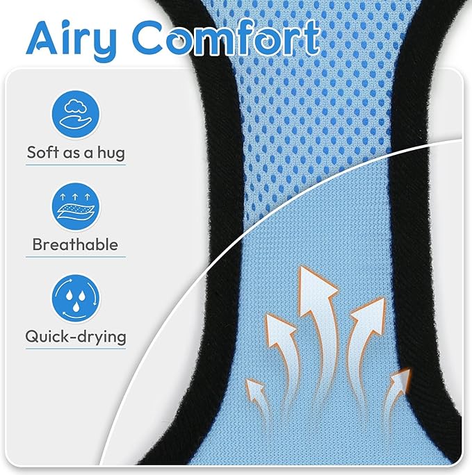 Dooradar Cat Harness and Leash Set, Escape Proof Safe Adjustable Kitten Vest Harnesses for Walking, Easy Control Soft Breathable Mesh Jacket with Reflective Strips for Cats, Light Blue, S