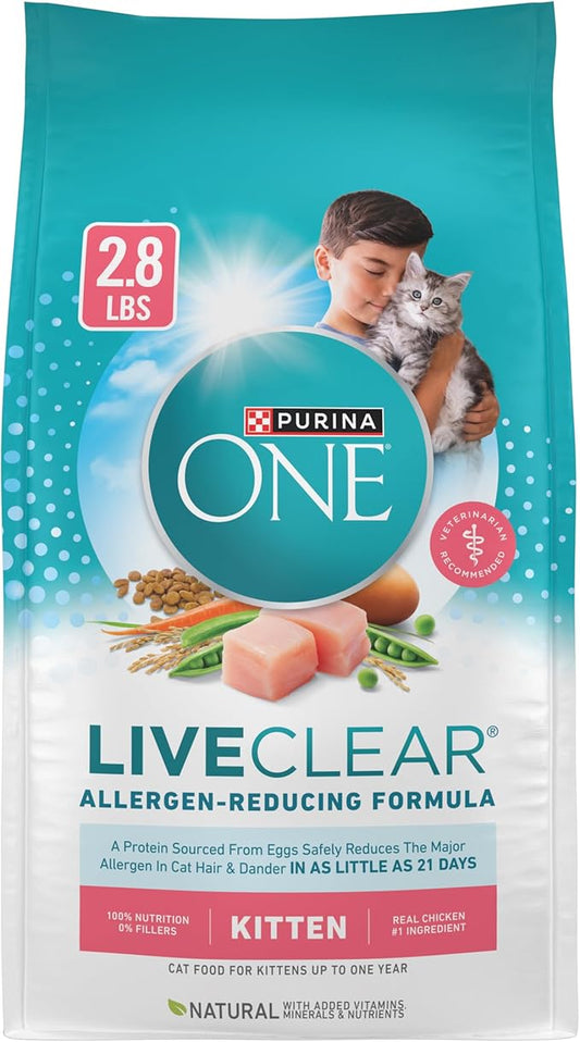 Purine ONE LiveClear Allergen-Reducing Dry Kitten Food Formula with Real Chicken As The Number One Ingredient - 2.8 lb. Bag