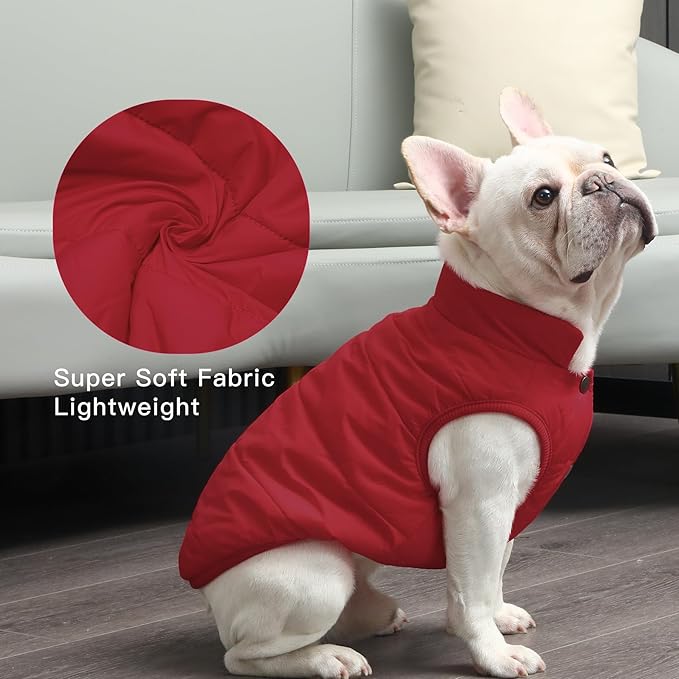 2 Layers Fleece Lined Warm Dog Jacket for Puppy Winter Cold Weather,Soft Windproof Small Dog Coat,Red S