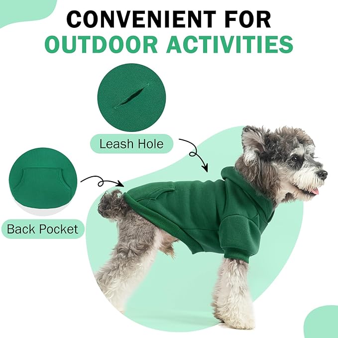 SCENEREAL Dog Hoodie Sweaters for Small Medium Large Size Dogs, Fleece Dog Sweatshirt with Hat and Pocket,Soft Cold Winter All Weather Dog Clothes for S to XL Sized Dogs, Green M