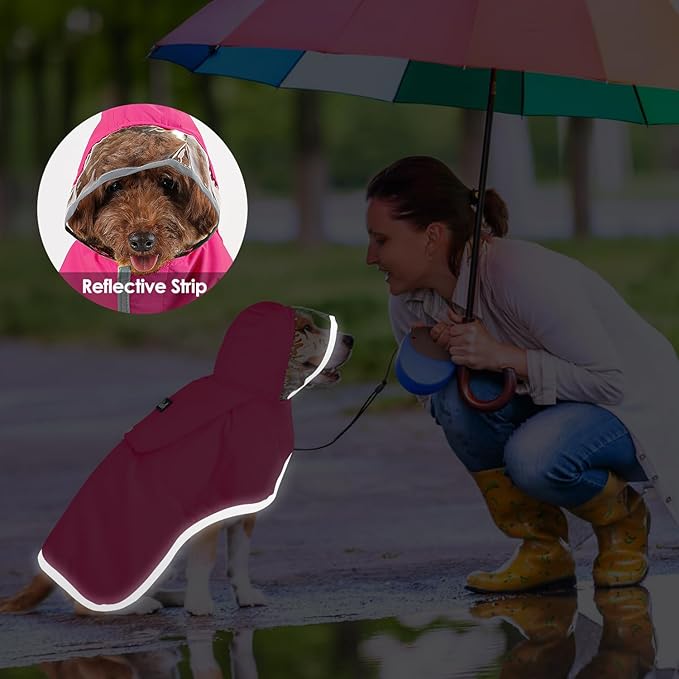 Lukovee Dog Raincoat, Adjustable Dog Rain Jacket with Clear Hooded Double Layer for Large Medium Small Dogs Puppies, Waterproof Rain Coat Poncho with Reflective Storage Pocket & Rim (Fuchsia,XXXL)