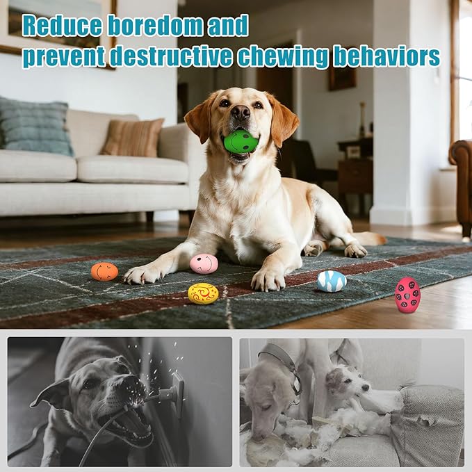 Dog Toys, Squeaky Latex Rubber Bouncy Balls, Squeaky Egg Dog Toys Balls, 3 Pack Interactive Squeak Dog Toy Set for Medium Large Breeds Dogs (3 Pack-B, Medium)