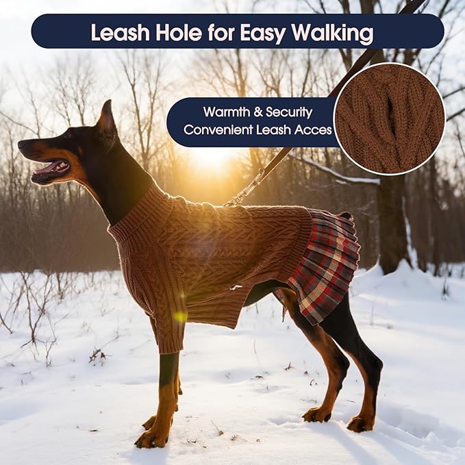 IECOii Big Girl Dog Sweater Dress, Cable Knit Sweater for Extra Large Dogs Girl, Caramel,4XL, Cute Dog Warm Dress for Fall Winter,Good Stretcy Fit Knitwear for Giant Breed Dogs Female Indoor & Outdoor