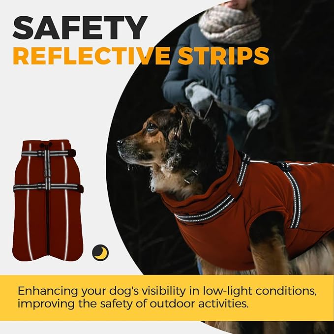 Lelepet Dog Winter Coat Waterproof Dog Jacket with Harness Built in Windproof Reflective Pet Coats for Small Medium Large Dogs, Thermal Fleece Lined Coats for Cold Weather Walking Hiking, Orange, L