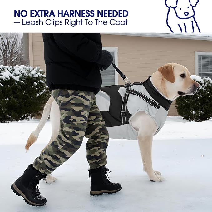 FUAMEY Dog Winter Jackets for Small Dogs,Dog Coat with Harness Built in,Waterproof Dogs Snowsuits Warm Pet Jacket Zip Up Fleece Cold Weather Coats Reflective Puppy Vest with Pocket Black S