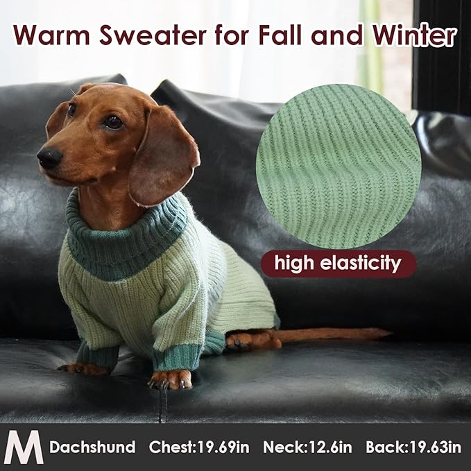Large Dog Sweater, Soft Cable Knit Sweater with Harness Hole, Warm Christmas Sweaters for Dogs Male Female, Fall Winter Pet Pullover Holiday Costume for Dachshund French Bulldog Terrier Green L