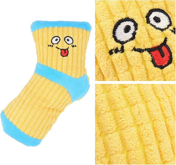 Squeaky Dog Toys, Funny Dog Toys Stuffed Plush Dog Toy, Cute Socks Dog Birthday Gift Dog Chew Toys Pet Toys for Small Medium Dogs(Blue Yellow)