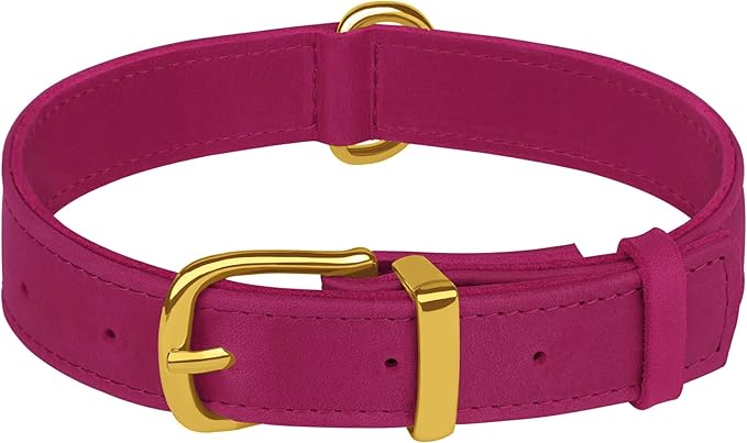 Leather Dog Collar - Heavy Duty Adjustable Soft Padded Pet Collars for Small Medium Large Dogs Breed - Black Green Brown Pink Red Blue (Pink, S, 9"-12" Neck Fit)