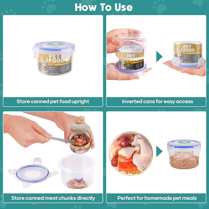 REFLYING Canned Cat Food Storage Lids,Reusable Airtight Can Cover Pet Food Sealer - Keeps Cat Food Storage Can Fresh, Cat Food Container Eliminates Odor, Easy To Use With SUS 304 Spoon,Can Opener