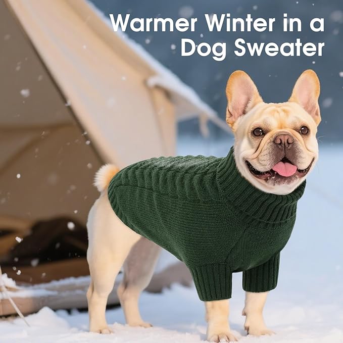Dog Sweaters for Large Dogs Classic Turtleneck Dog Christmas Sweater Thick Warm Pullover Male Puppy Pet Stretch Knitwear Fall Winter Clothes with Leash Hole(Green, 2XL)