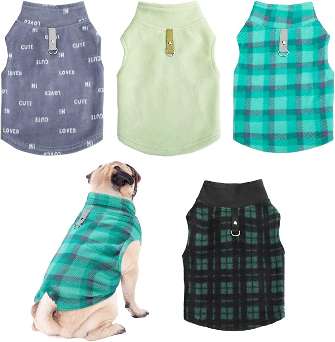 Weewooday 4 Pieces Winter Fabric Dog Sweater with Leash Ring Fleece Vest Dog Pullover Jacket Warm Pet Dogs Clothes for Puppy Small Dogs Cat Chihuahua Boy (Mix Pattern, M)