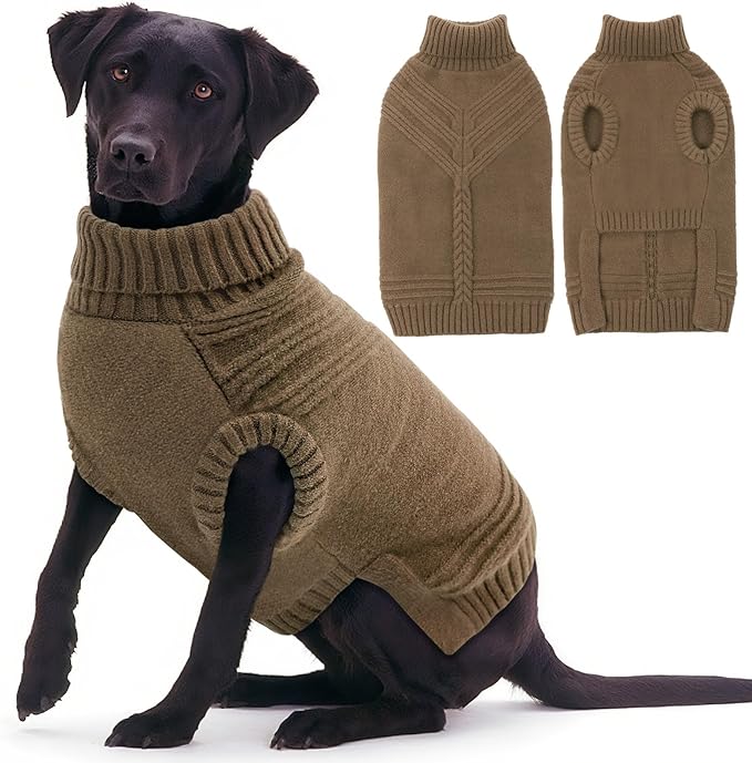 Dog Sweaters for Large Dogs Male Female Pet Knitwear Classic Puppy Warm Pullover Turtleneck Cold Weather Clothes for Labrador(Brown, 2XL)