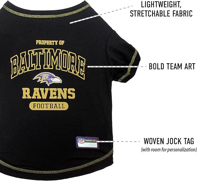 NFL Baltimore Ravens Dog T-shirt X-Small. - Licensed Shirt for Pets Team Colored with Team Logos- Premium Stretchable Materials for the comfort of your Dog & Cat