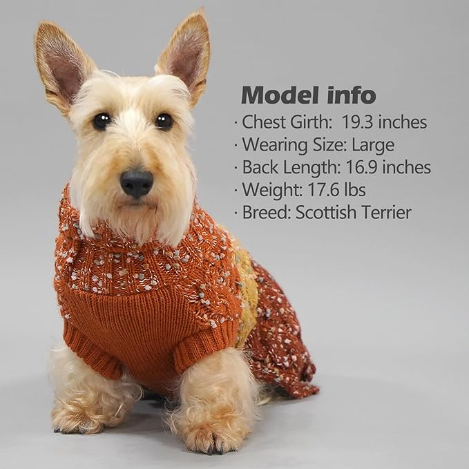 KYEESE Dog Sweaters for Small Dogs Male Color Block Pet Sweater with Fuzzy Thread Knitted Small Dogs Sweater Turtleneck Fall Winter Puppy Sweater, Brown, XS