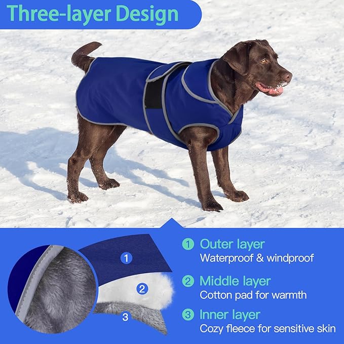 MIGOHI Reflective Waterproof Windproof Dog Coat - Warm Jacket Reversible Stormguard Winter Vest for Small to Large Dogs (Navy, M)