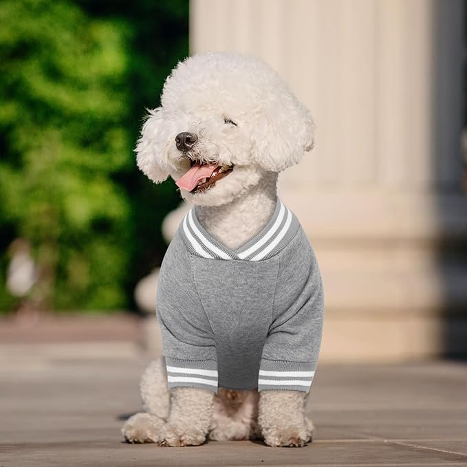 Dog Sweater Brushed Fleece Baseball Jacket Soft Warm Pet Sweatshirt Dog Sweaters for Small Dogs Puppy Sweater Boy Girl Pet(Gray-XS)