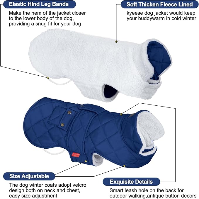 KYEESE Dog Coat Waterproof Dogs Jacket with Fleece Lined Windproof Dog Coats for Small Dogs Thick Cat Clothes with Pocket Soft Pet Sweater for Cold Weather Warm Pet Winter Puffer Coat with Leash Hole