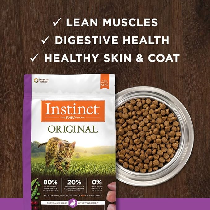 Instinct Original Dry Cat Food, Raw Coated Kibble, High Protein, Grain Free Recipe - Real Rabbit, 4.5 lb. Bag