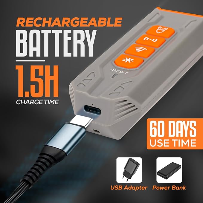 NEEDIT Dog Bark Deterrent Device to Stop Own or Neighbor’s Dog Barking, Biting & Fighting with Long Range – Rechargeable Ultrasonic Portable Anti Barking Device with 3X Sonic Emitters & Light (Gray)