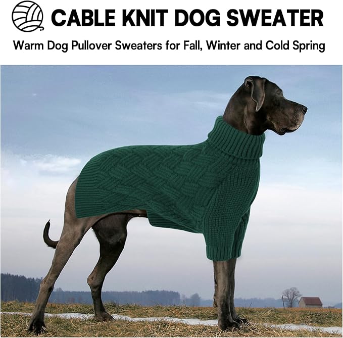 KOESON Dog Sweaters, Warm Medium Dog Sweater Girl and Boy, Turtleneck Christmas Sweaters for Medium Size Dogs, Easy On Pet Xmas Sweaters with Sleeves for Beagle, Dachshund, Boston Terrier, Green, M