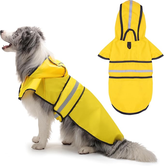 Paiaite Dog Raincoat: Hooded Slicker Poncho, Durable Waterproof Jacket with Reflective Stripes, Convenient Leash Hole, and Adjustable Fit, Perfect for Small, Medium, and Large Dogs Yellow XXL