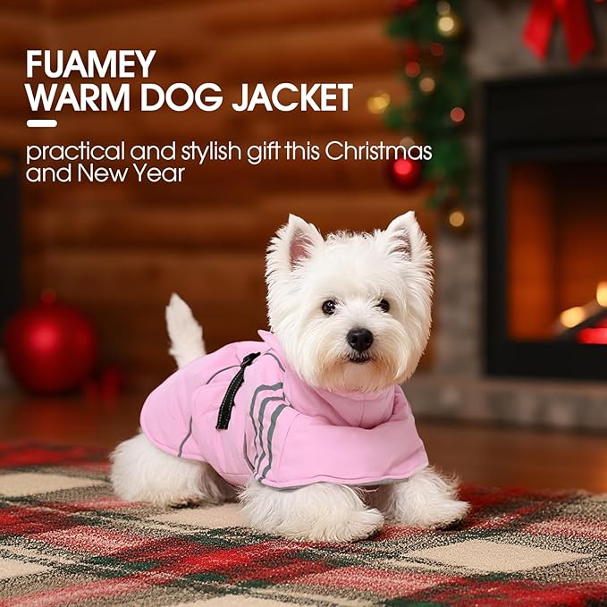 FUAMEY Dog Cold Weather Coats,Dog Winter Jackets for Small Dogs Warm Dogs Coat with Reflective Strips Waterproof Pet Snowsuit Thick Paded Pets Vest for Yorkshire Chihuahua Pink S